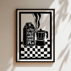 One Oat Milk Latte pls zwart-wit koffie print