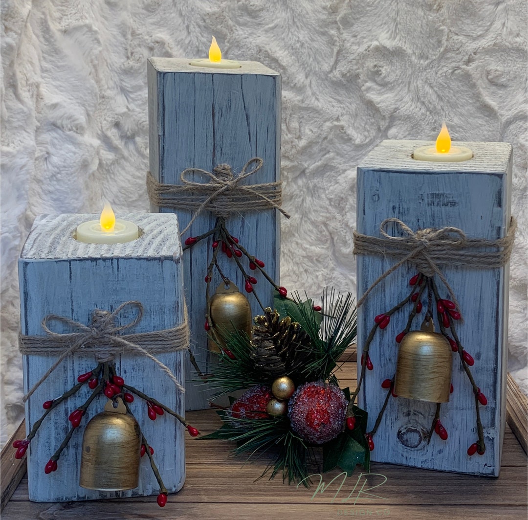 Rustic Wood Pillar Tealight Candle Holders for Christmas Etsy
