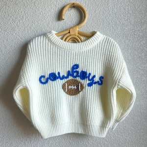 Dallas Cowboys sweater, NFL hand embroidered baby and toddler sweater, kids football sweater, custom baby NFL sweater with football
