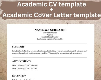 Academic CV | Curriculum Vitae | minimalist CV | CV template | Word | resume | cv professional | academic resume | cv bundle | Pages