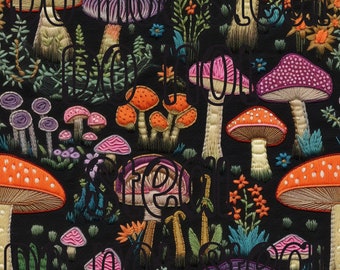 Spectrale schetsen: borduurpaddestoelen | Naadloos bestand | Digitaal downloaden | Stoffen bedrukken | Cottagekern | Magisch | 12x12