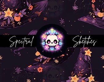 Spectrale schetsen: heksenhoed | Naadloos bestand | Digitaal downloaden | Stoffen bedrukken | Halloween