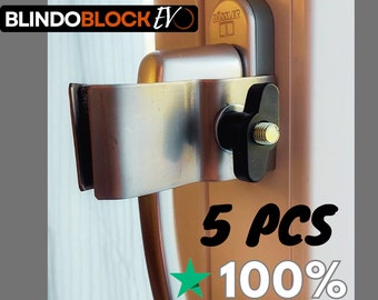 BlindoBlock Evo blocca maniglia finestra, sicurezza in casa, facile da installare, in acciaio, non servono attrezzi.(Confezione da 5 Pezzi)
