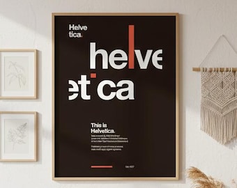 Poster Helvetica imprimible diseño tipográfico minimalista en blanco y negro, arte moderno para pared, archivos JPG PNG en ZIP