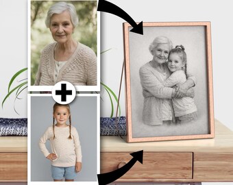 Retrato Familiar Conmemorativo Personalizado | Edición en Blanco y Negro | Fotomontaje Digital en Memoria de Seres Queridos