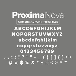 Proxima Nova Font Family | 48 Styles Digital Download ZIP OTF TTF | Modern Sans Serif Typeface Mark Simonson