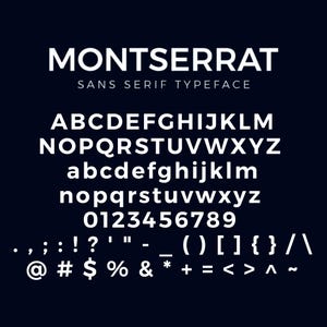 Familia tipográfica Montserrat, sans serif moderna y profesional para branding, diseño editorial y logotipos, paquete completo .zip