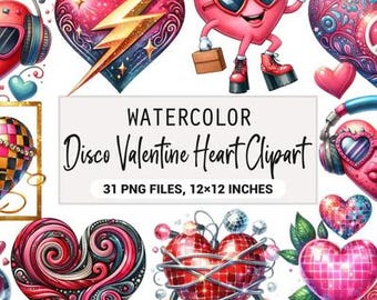 Clipart Corazón Disco San Valentín PNG | Corazón Retro con Auriculares | Diseño Digital Imprimible para Scrapbooking