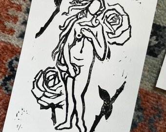 handmade linocut venus print, 5"x7"