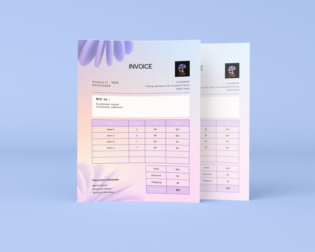 Invoice Template | US Letter Size | Table + Customizable Logo on Canva ...