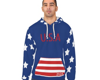 U.S.A Red White And Blue Unisex Pullover Hoodie (AOP)