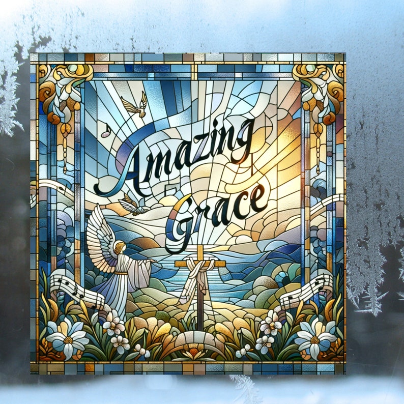 Amazing Grace Stained Glass Window Cling Christian Art Window Sticker ...