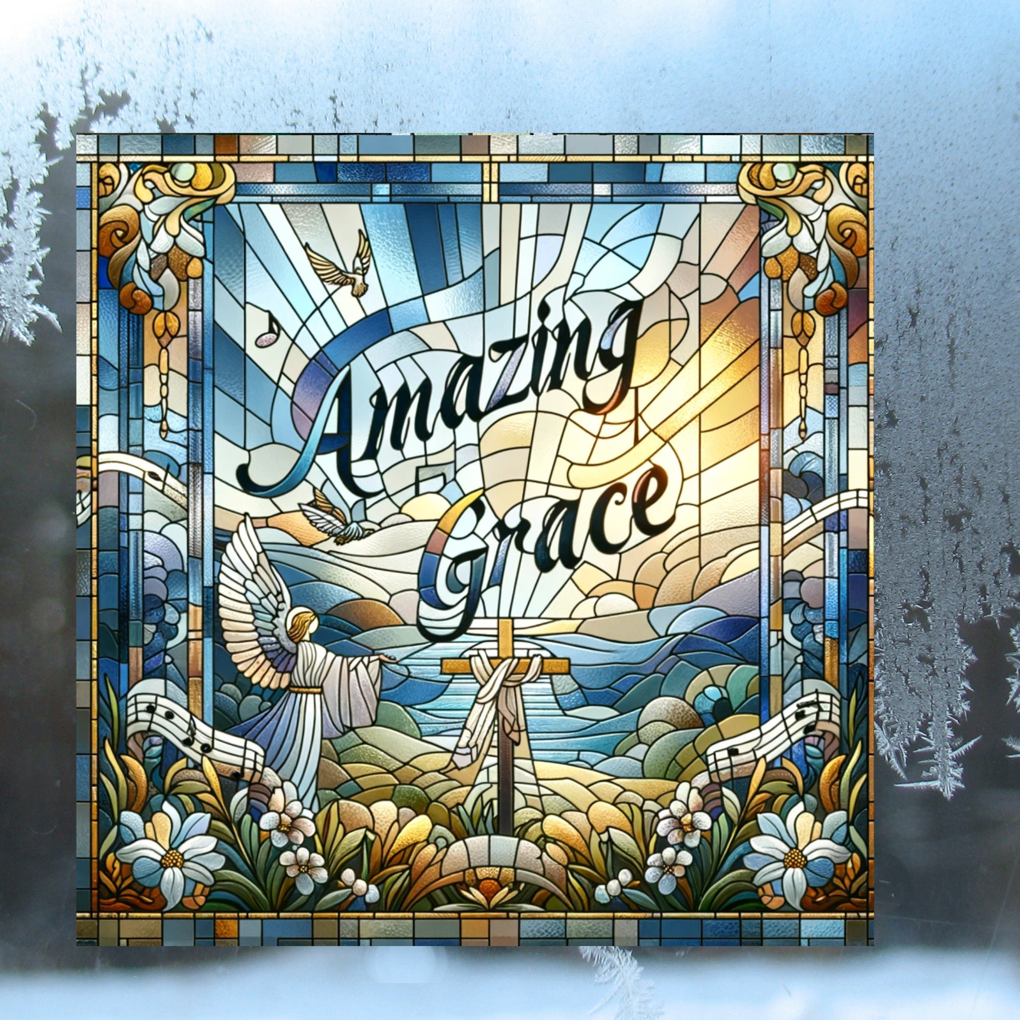 Amazing Grace Stained Glass Window Cling Christian Art Window Sticker ...