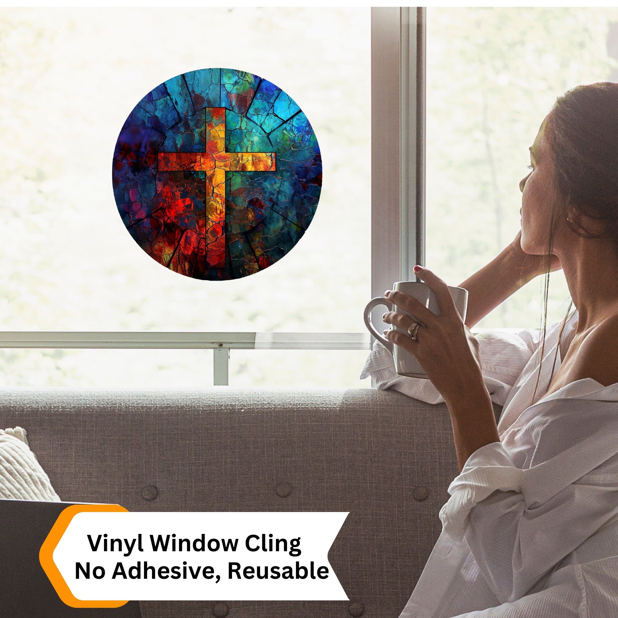 Scripture Window Clings Rugged Cross Stained Glass Window Cling Christian Faith Art Faithful ...