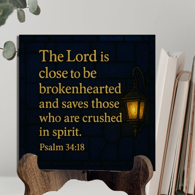 Psalm 34 18 Bible Verse Ceramic Art Tile Christian Decor Bookshelf Wall ...