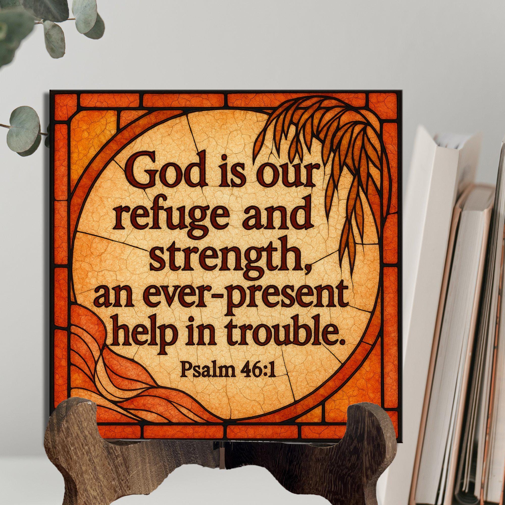 Psalm 46 1 Bible Verse Ceramic Art Tile Christian Decor Bookshelf Wall ...