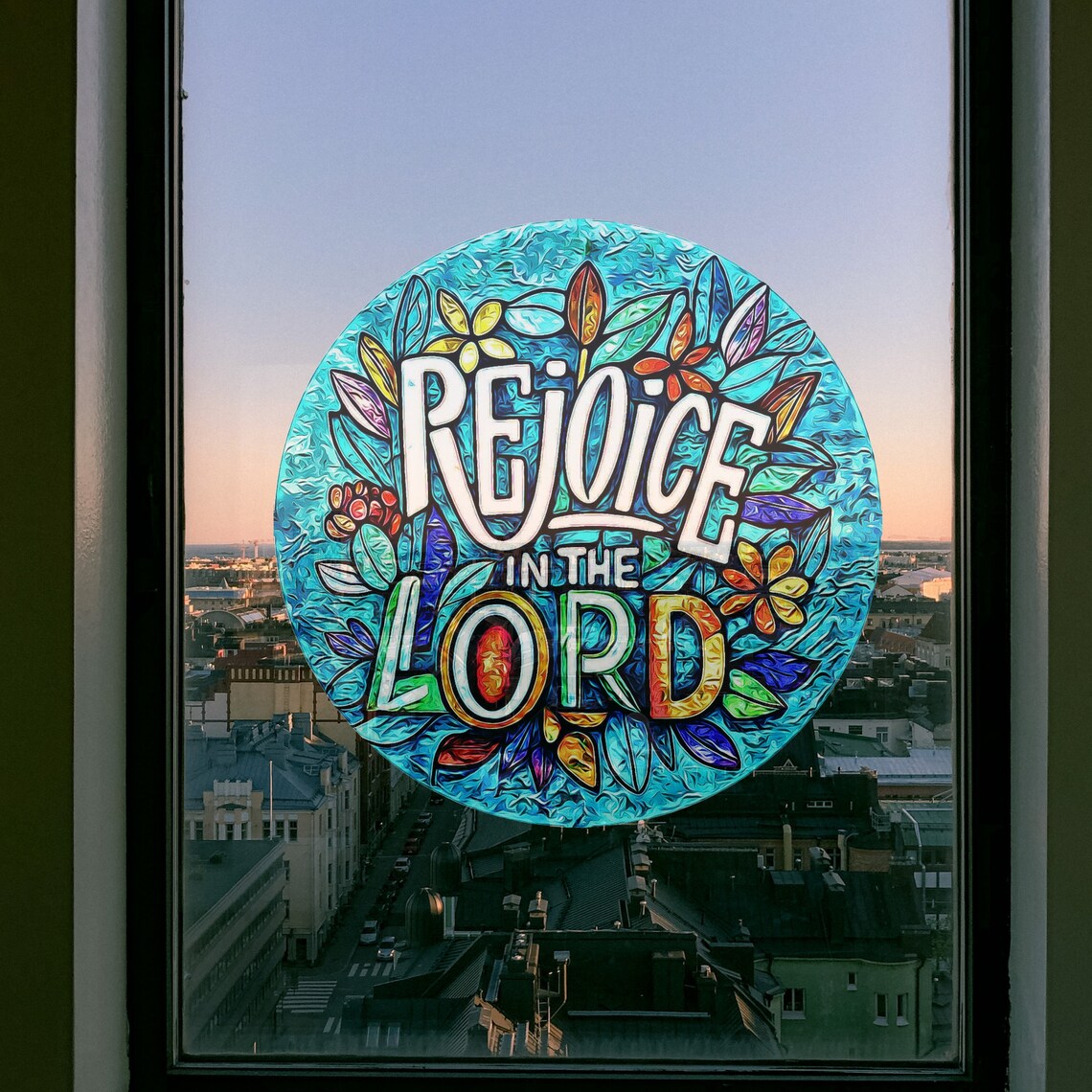 Scripture Window Clings Rejoice in the LORD Stained Glass Window Cling Vinyl Window Decal Film ...
