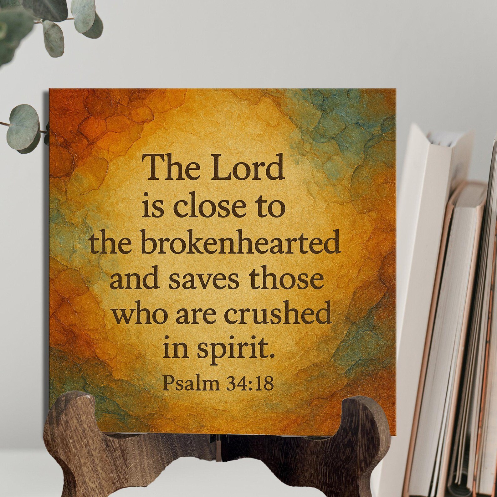 Psalms 34 18 Bible Verse Ceramic Art Tile Christian Decor Bookshelf ...