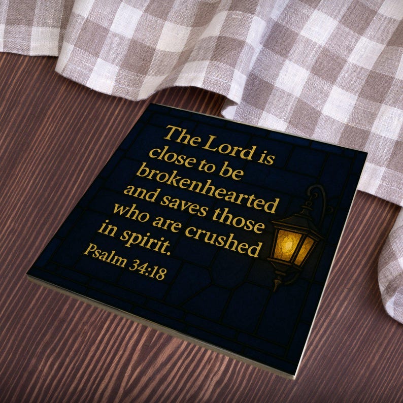 Psalm 34 18 Bible Verse Ceramic Art Tile Christian Decor Bookshelf Wall ...