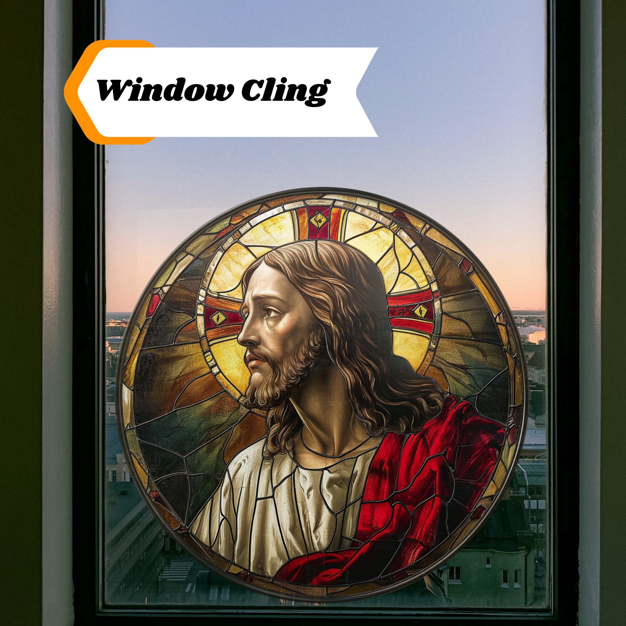 Jesus Stained Glass Window Cling Christian Art Window Sticker Decal ...
