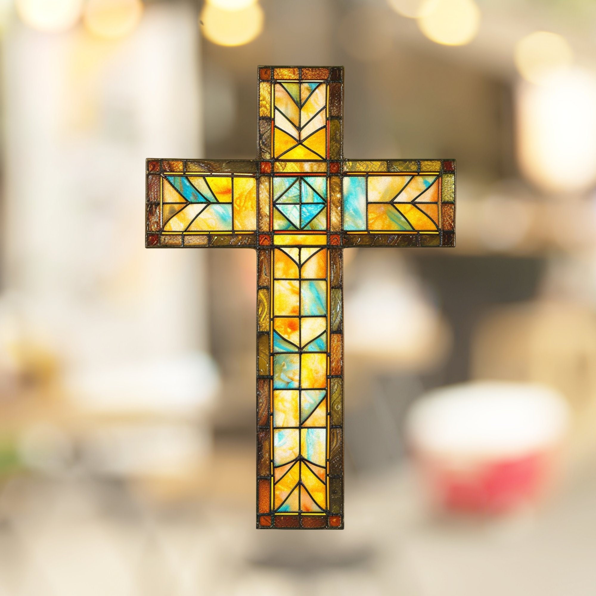 Christian Cross Stained Glass Window Cling Christian Faith Art Faithful ...