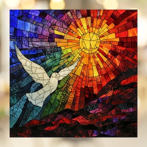 Holy Spirit Stained Glass Window Cling Christian Faith Art Faithful Decor Window Decals Sticker Window Film Reusable No Residue