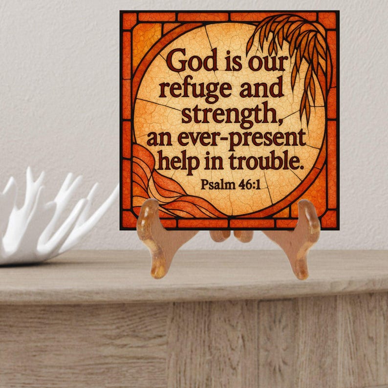 Psalm 46 1 Bible Verse Ceramic Art Tile Christian Decor Bookshelf Wall ...
