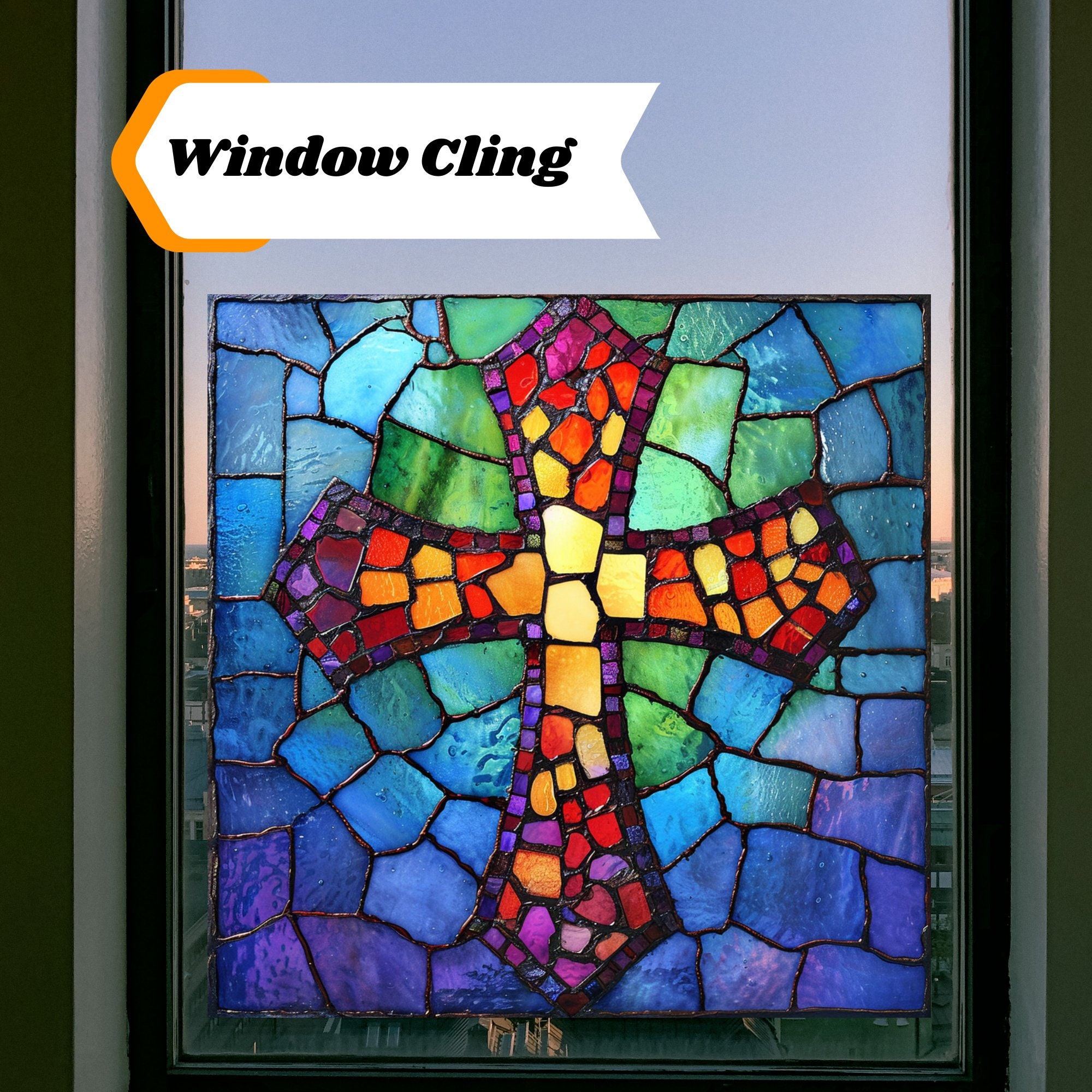 Christian Cross Stained Glass Window Cling Christian Faith Art Faithful ...