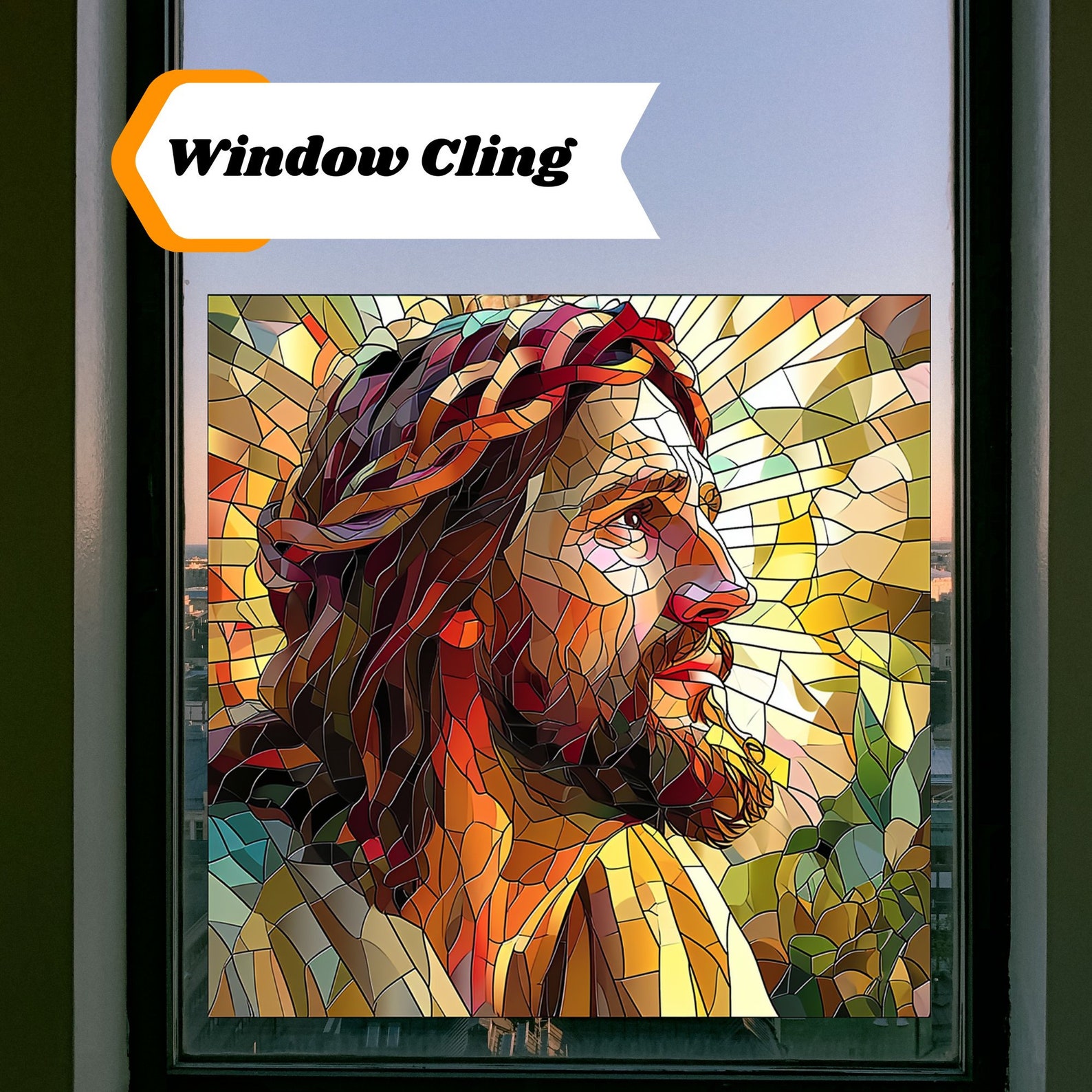 Jesus Stained Glass Window Cling Christian Faith Art Faithful Decor ...
