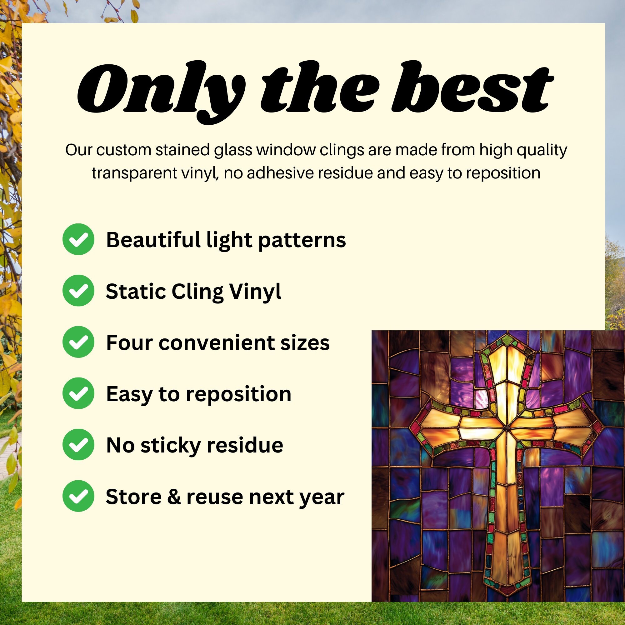 Christian Cross Stained Glass Window Cling Christian Faith Art Faithful ...