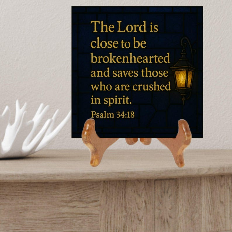 Psalm 34 18 Bible Verse Ceramic Art Tile Christian Decor Bookshelf Wall ...