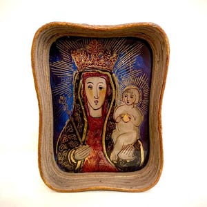 Turn of the Century Reverse Glass Icon – Madonna and Child