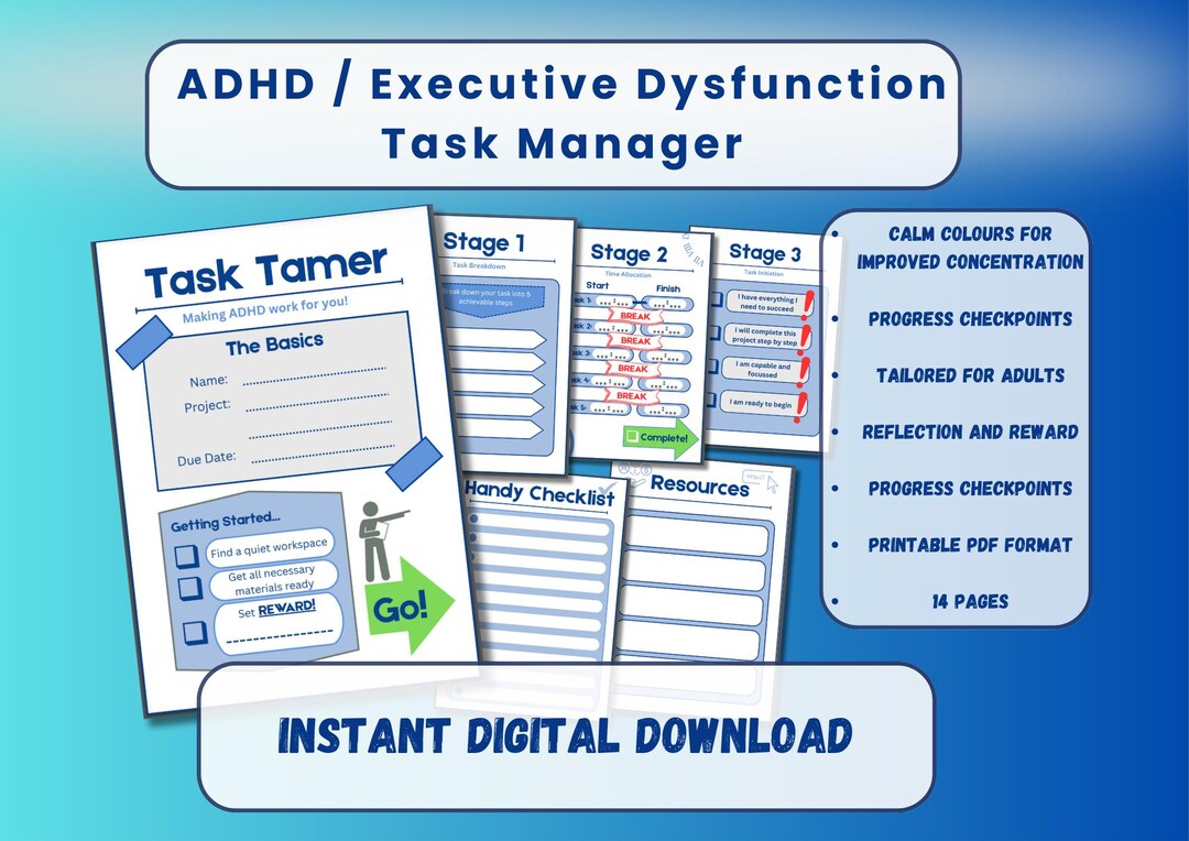 Digital ADHD Task Planner | Interactive Executive Function Worksheet ...