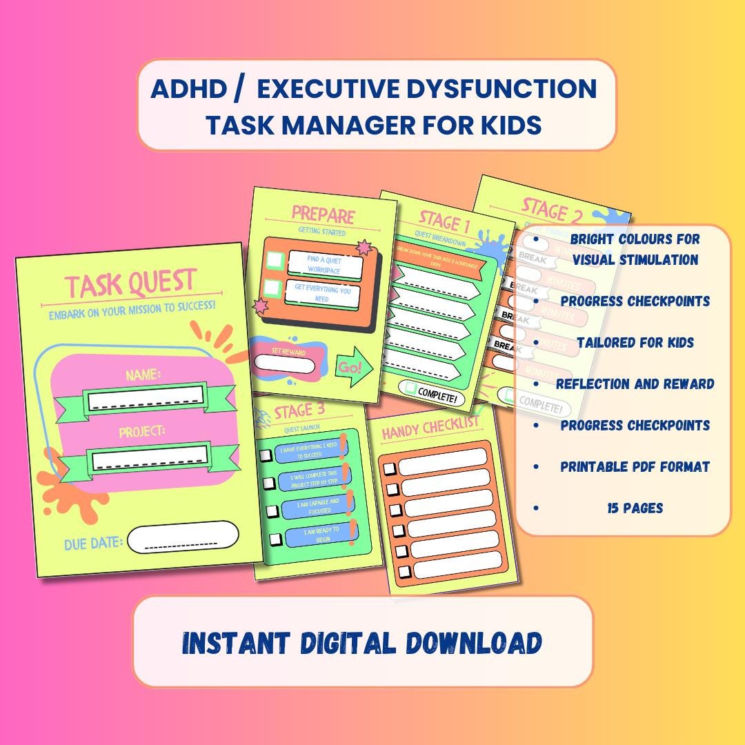 ADHD Task Planner for Kids | Fun Task Quest (printable PDF) - Etsy