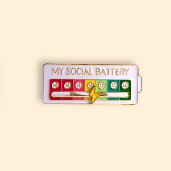 My Social Battery Moveable Enamel Pin Badge | Introvert Gift | Interactive Pin | Mental Health Pin | Gifts for Friends | Social Battery Pin