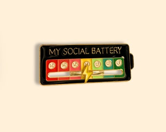 My Social Battery Moveable Enamel Pin Badge | Introvert Gift | Interactive Pin | Mental Health Pin | Gifts for Friends | Social Battery Pin