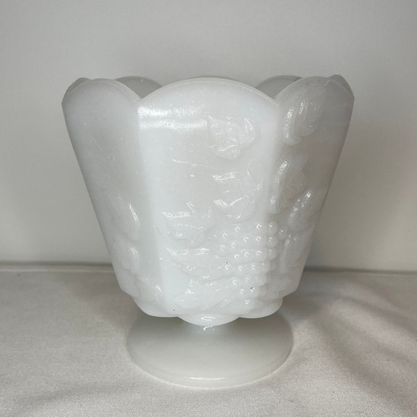 EO Brody Milk Glass grape vine design pedestal vase vintage White Vase White Planter