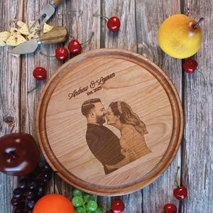 Personalized Portrait Cutting Board, Cherry wood cutting Board, Unique Valentines Day Gift,Bridal Shower,Wedding Engraved Engagement Present