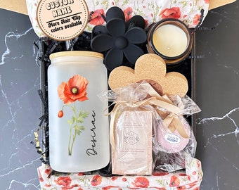 Personalized Birth Flower Glass Cup Gift Box: Pampering Gift Set