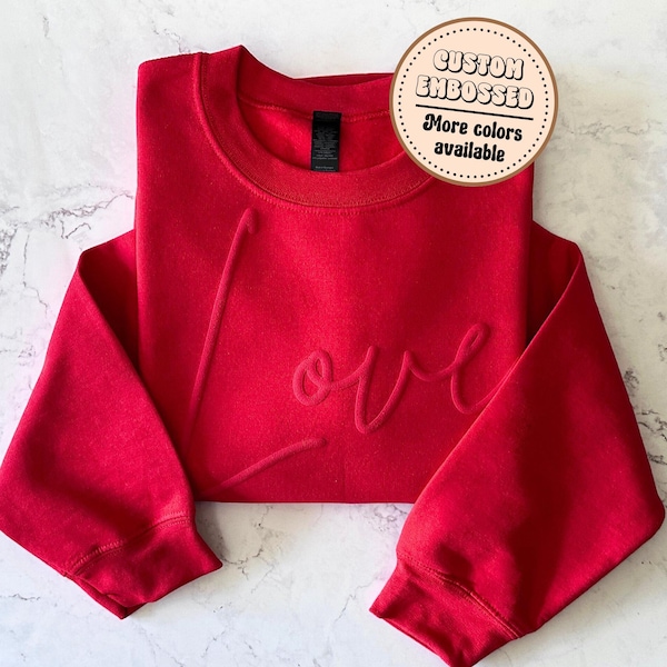 Valentines Day Embossed Sweatshirt with Name or Initials on Sleeve, Gift for Girlfriend, Toddler Gift, Puff Love Design, Christmas Gift