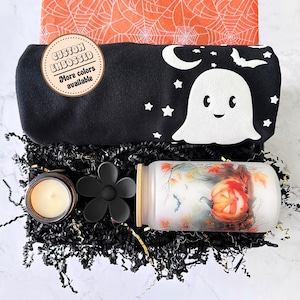 Personalized Halloween Gift Box with Cute Ghost Sweatshirt and Halloween Glass Can with Bamboo Lid, Unique Halloween and Fall Gift