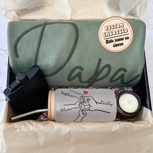 Personalized Gift box for Dad with Sweatshirt, Personalized names glass can tumbler, Unique Gift Box for Father&#39;s Day, Gift for Grandpa