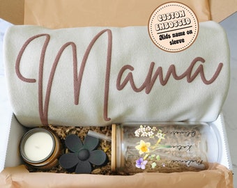 Personalized Gift box for Mom with Sweatshirt, Birth flower names mug with bamboo lid, Unique Gift Box for Mother's Day, Gift for Grandma