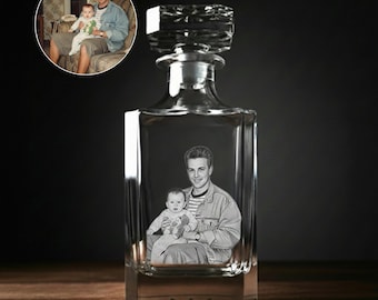 Custom Photo Engraved Bottle, Personalized Gift for Dad, Grandpa, Husband, Picture Etched Glass Keepsake, Fathers Day, Birthday Gift for Him