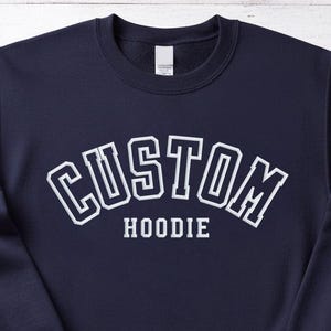 Custom Puff Vinyl Retro Sweatshirt, College Letters Text Hoodie, Personalized Quote, Adult Unisex Crewneck, Graduation and Christmas Gift