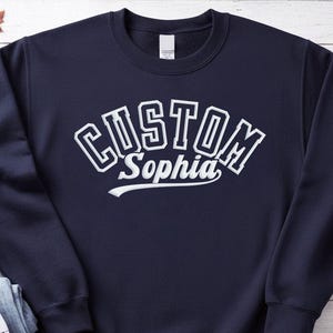 Custom Puff Vinyl Retro Sweatshirt, College Letters Text Hoodie, Personalized Quote, Adult Unisex Crewneck, Graduation and Christmas Gift