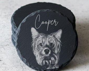 Personalized Engraved Dog Portrait Slate Coaster from Photo, Pet Memorial Gift, Cat or Dog Owner Gift, Custom Party Favor, Christmas Gift