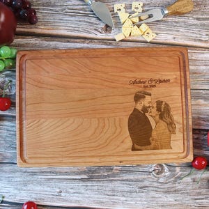 Personalized Portrait Cutting Board, Cherry wood cutting Board, Unique Valentines Day Gift,Bridal Shower,Wedding Engraved Engagement Present