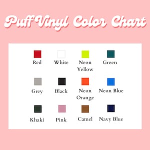 Peut inclure: Nuancier de 12 couleurs diff&eacute;rentes de vinyle gonfl&eacute;. Les couleurs sont le rouge, le blanc, le jaune fluo, le vert, le gris, le noir, l'orange fluo, le bleu fluo, le kaki, le rose, le camel et le bleu marine.