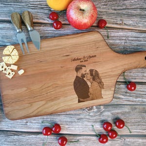 Personalized Portrait Cutting Board, Cherry wood cutting Board, Unique Valentines Day Gift,Bridal Shower,Wedding Engraved Engagement Present